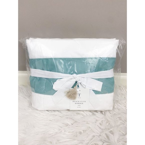 Serena & Lily Other - Serena & Lily Beach Club Border Percale Duvet Twin Island Teal White Coastal NEW